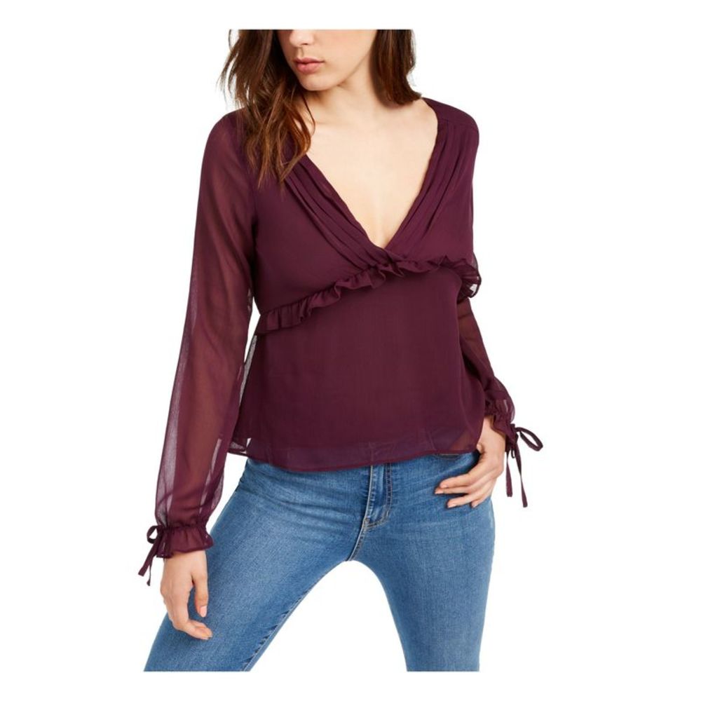 Q+A Los Angeles Womens Purple Long Sleeve V Neck Baby Doll Top Size: XS